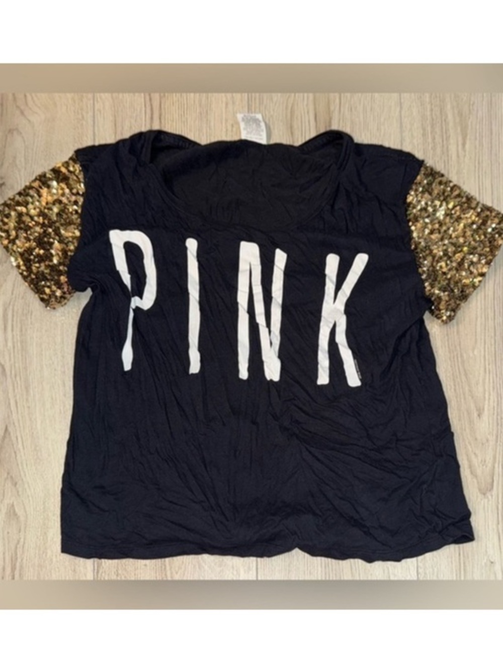 Victoria’s Secret pink gold bling short sleeve shirt top